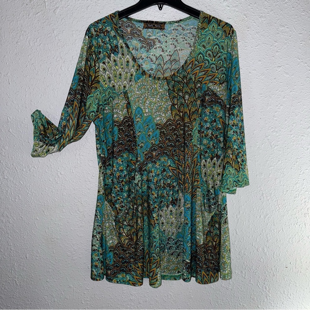 Lady Noiz Teal and Brown Paisley Blouse